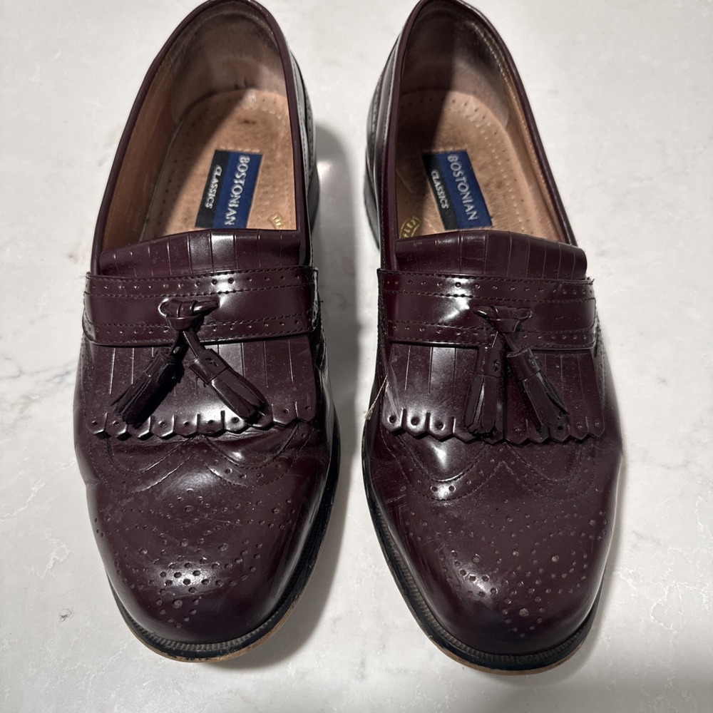 Bostonian Classics Leather Tassel Wingtip Loafers Men's Size 8.5W  M Burgundy